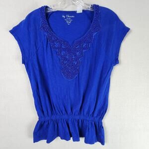 Chico’s Beaded Peplum Blouse US Size 8 - Royal Blue 100% Cotton